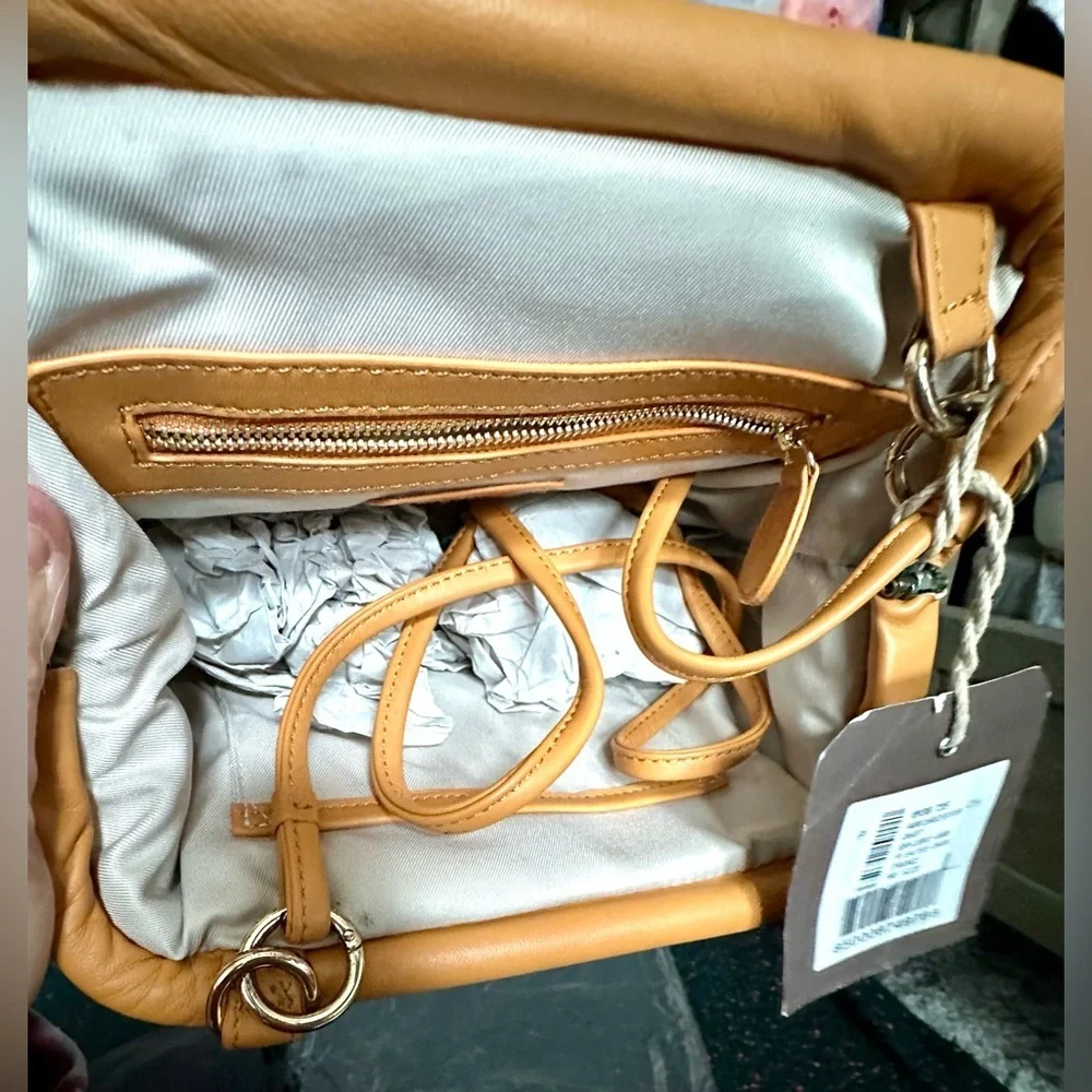 Authentic RAFE NWT Brooke Pleated Frame Leather Clutch in Orange Rare